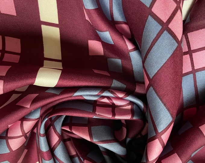 Vintage ECHO 100% silk scarf. Burgundy, pink, blue & cream