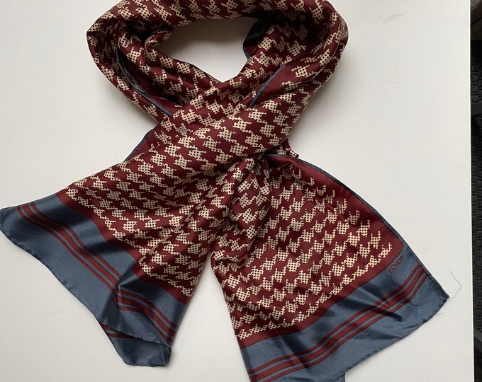 ECHO 100% silk oblong scarf. Burgundy, cream slate blue
