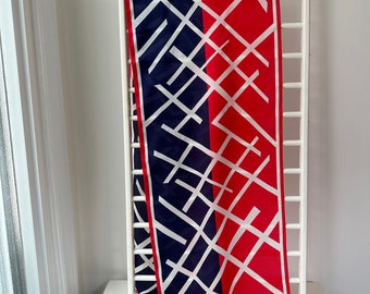 Vera Neumann 100% silk scarf. Lightweight semi sheer. Red, Navy & White