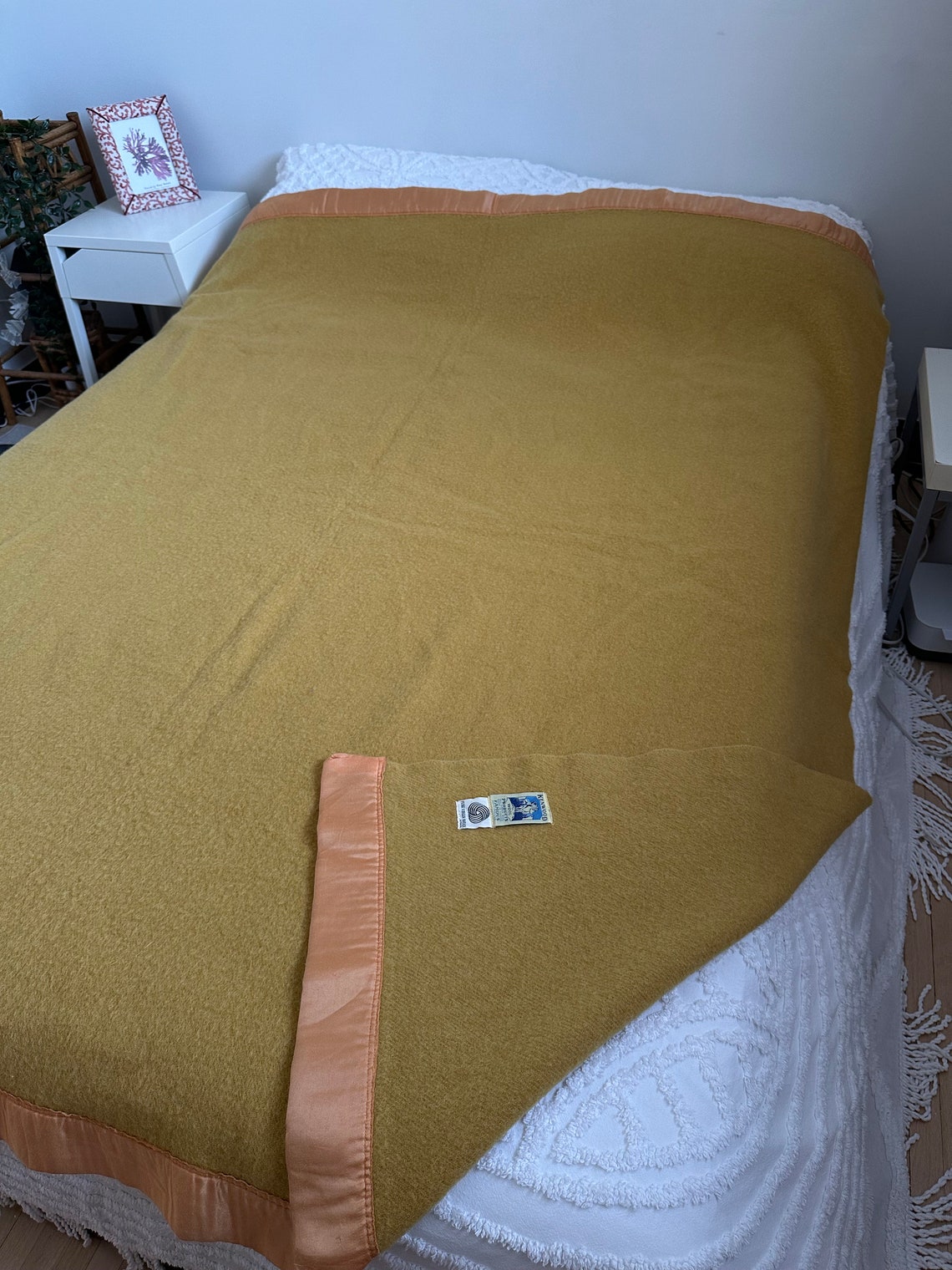Tibetan Wool Blend Shawl Blanket - Mustard with Red & Grey Reverse
