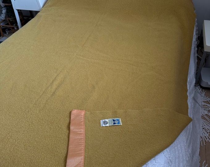 Mustard Yellow Kenwood Pure Wool Blanket. 72" x 78". Mustard with satin binding/hems