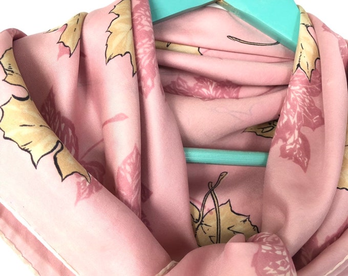 Vintage Silk  32" x 32" pastel pink with maple leaves