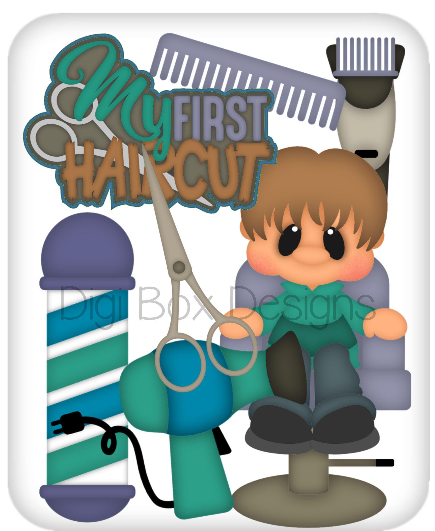 First Haircut Boy Vector Graphics, Digital Clipart, Digital Images