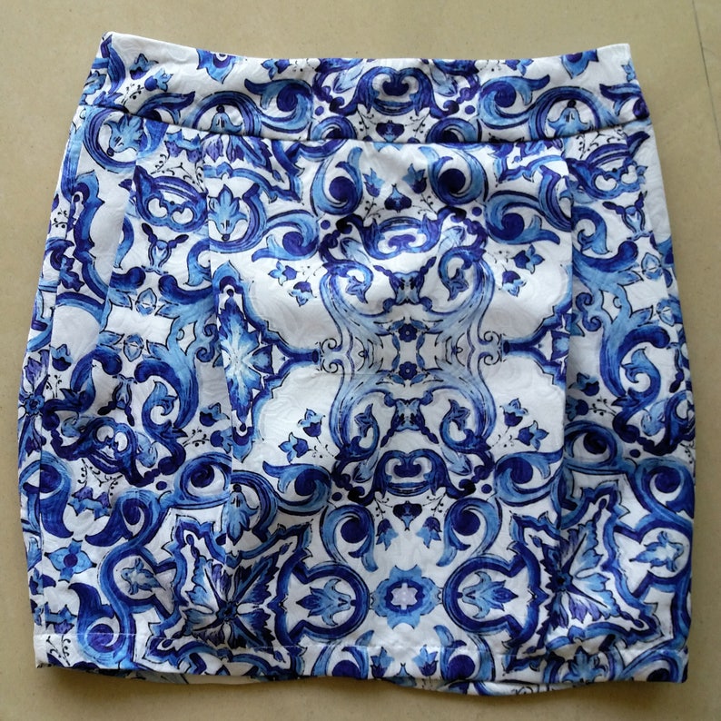 Blue porcelain and white skirt Porcelain print skirt Tulip skirt image 3