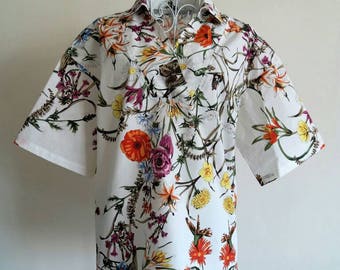 Floral print blouse -  Multicolor blouse - Summer top with flowers – Colorful loose fit top – Japanese style top with floral print