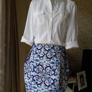 Blue porcelain and white skirt Porcelain print skirt Tulip skirt image 2