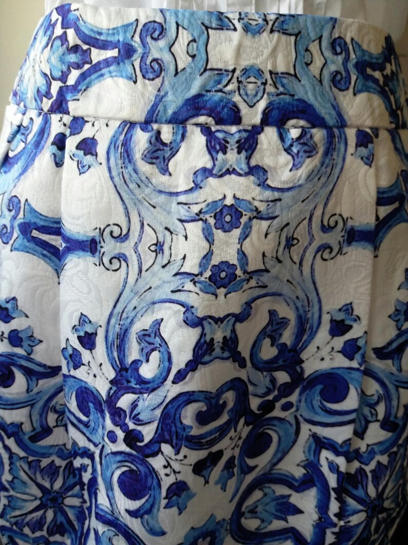 Blue porcelain and white skirt Porcelain print skirt Tulip skirt image 4