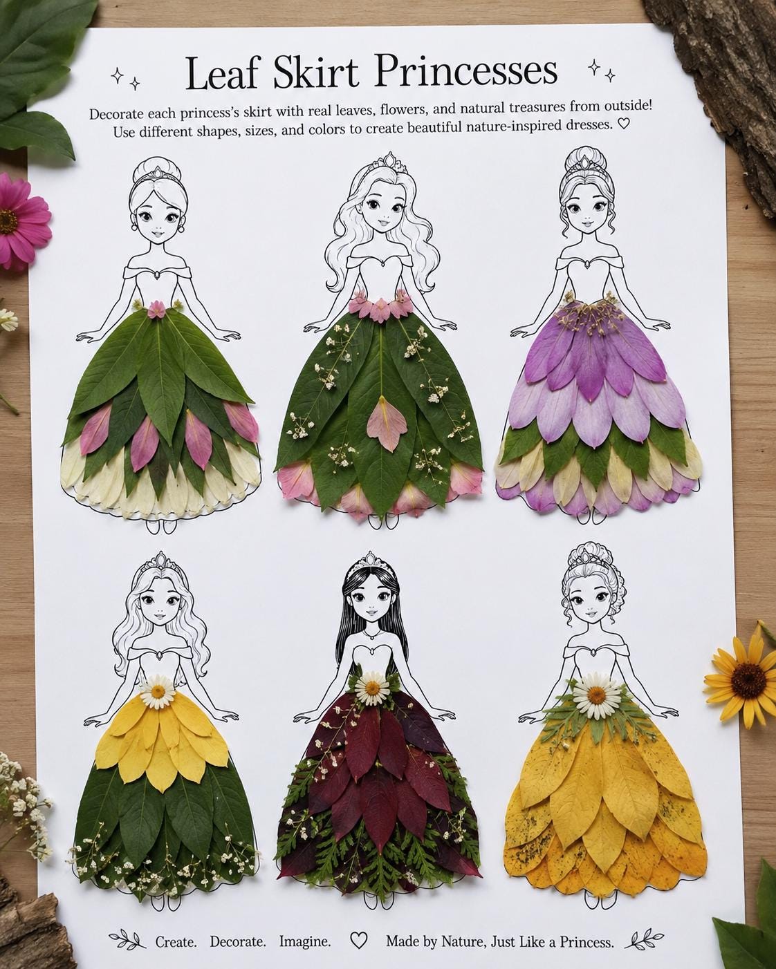 36 DIY Nature Crafts for Kids 2 Leaf Skirt Princesses Nature Craft Printable
