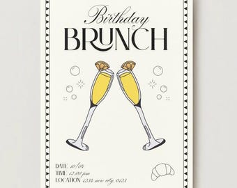 Black and Beige and Yellow Brunch Invite, Birthday, Wedding, Party Invitation