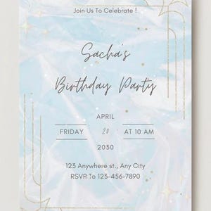 Blue Gold Marble Simple Dinner Invite, Birthday Party, Wedding, Party Invitation