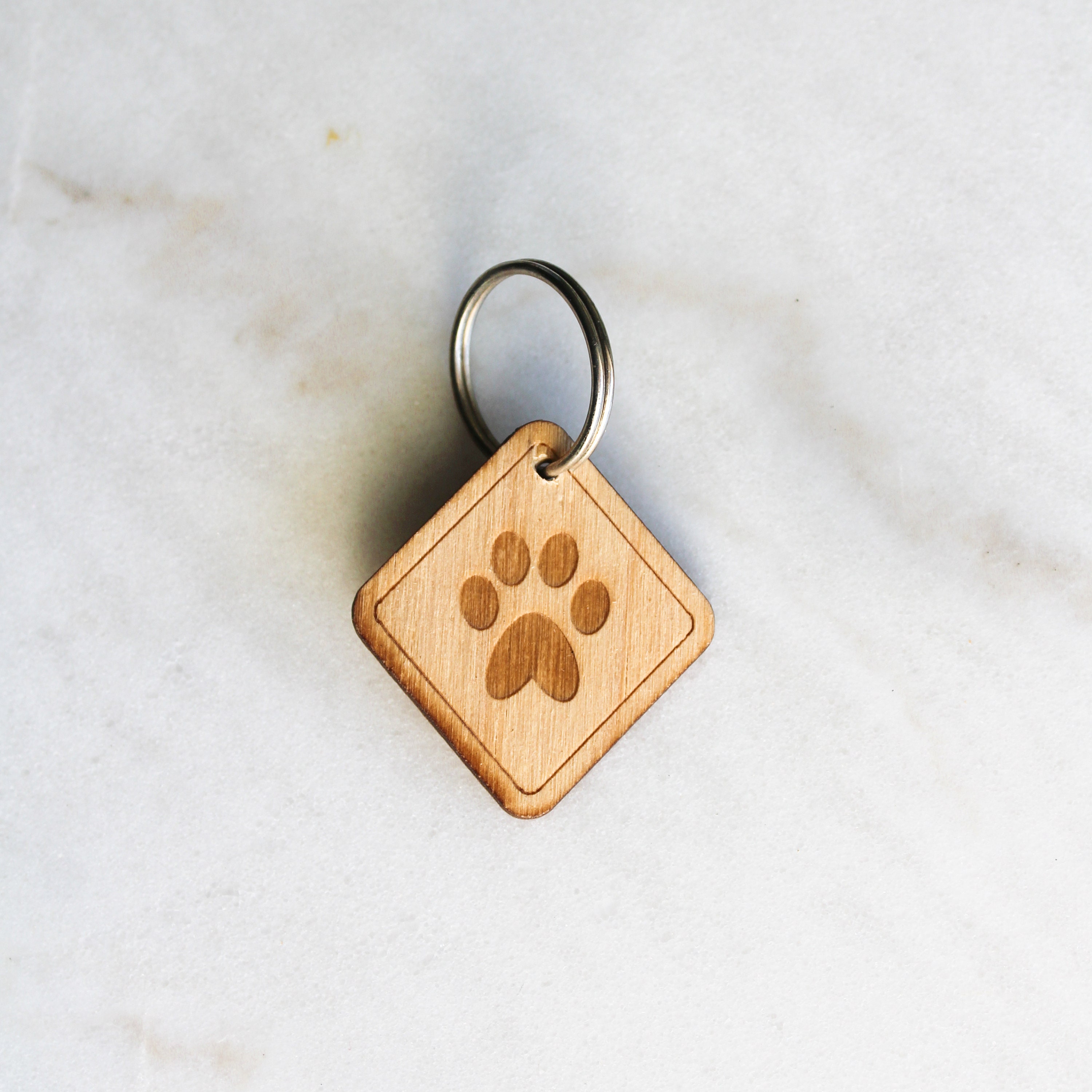 Paw Diamond Tag Wood Dog Tags Laser cut Custom Dog Tags Etsy