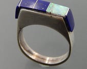 Vintage Navajo sterling silver lapis lazuli gibson opal inlay bolt design ring size 6