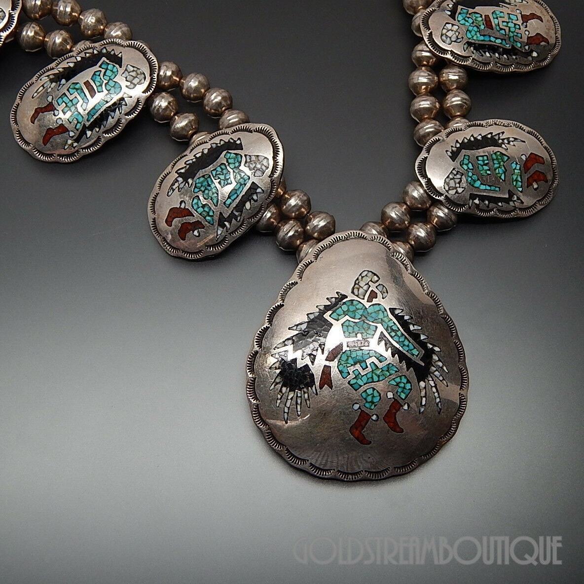 Native American Alfred Joe Navajo 925 Silver Multi-color Gem Chips