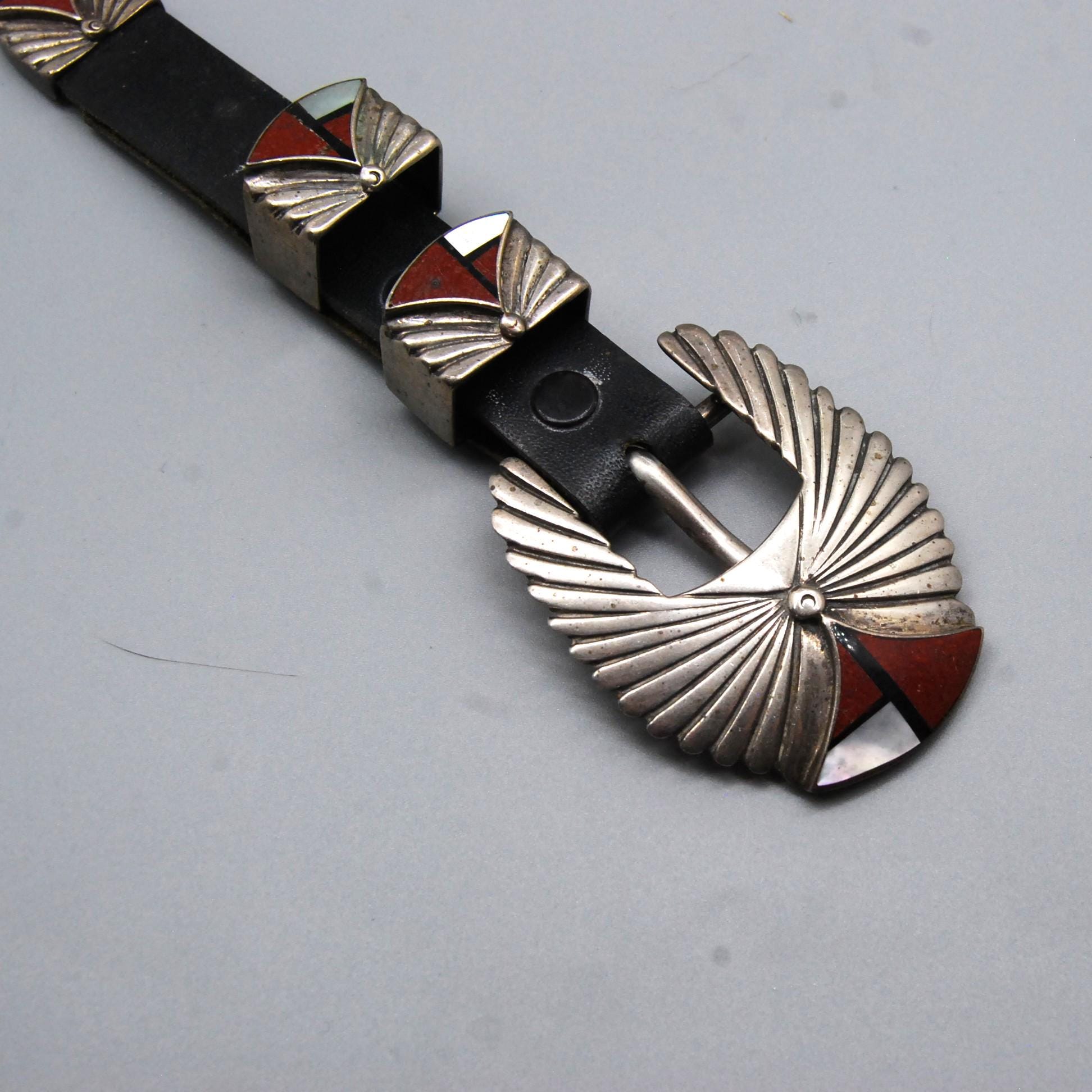 Vintage Native American Sterling Silver Inlay Stone Belt Buckle A-7-scaled.jpg main image 2