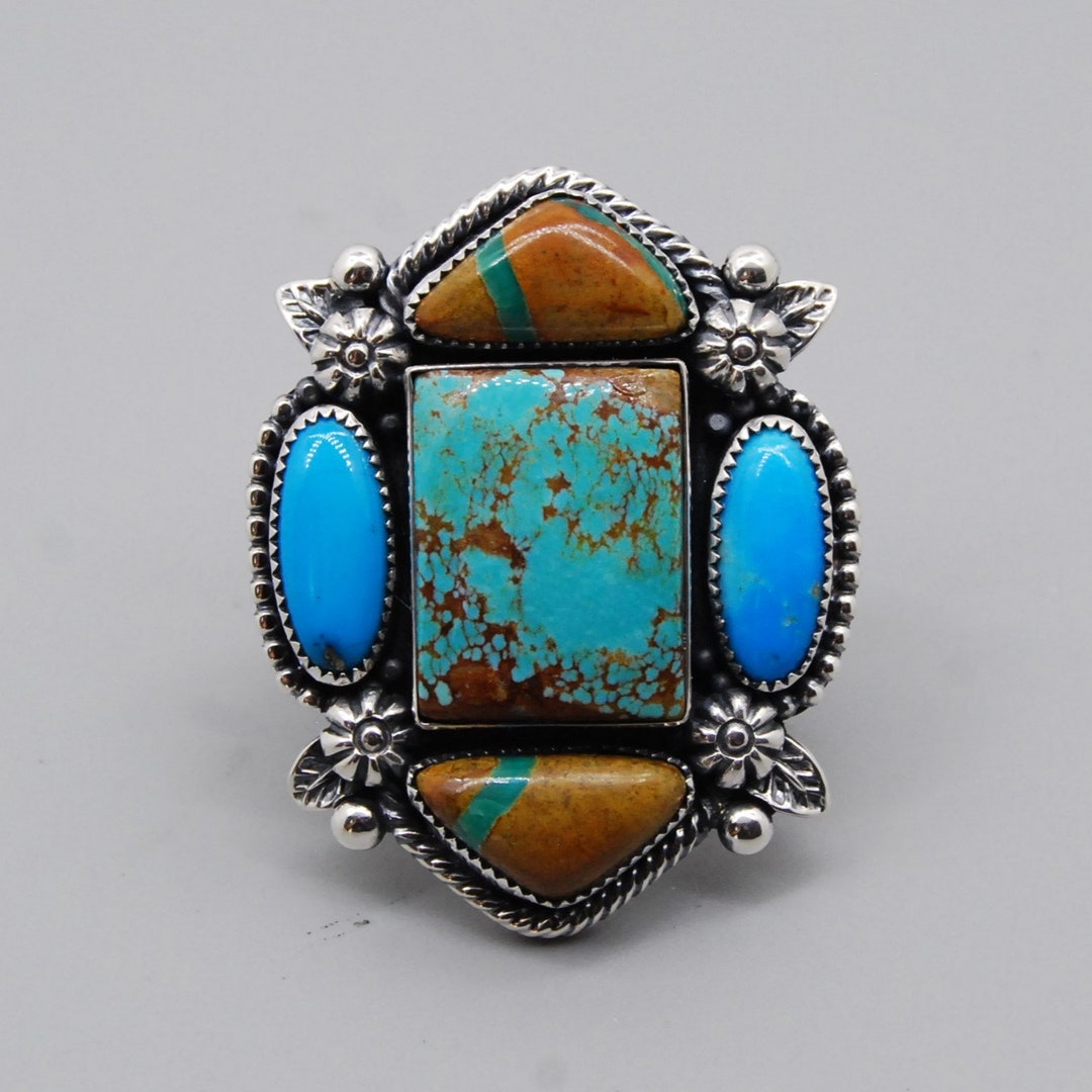 Handcrafted Sterling Silver Royston Kingman Turquoise Statement Ring ...
