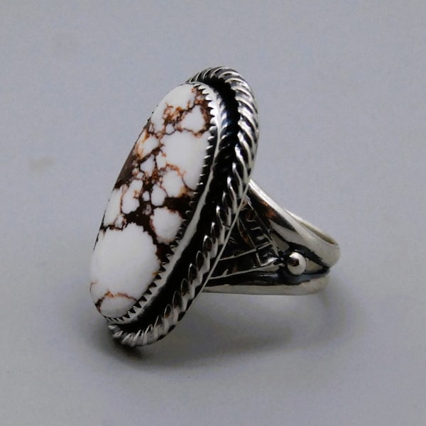 Handcrafted Crazy Horse Turquoise Sterling Silver Ring - Size 8.5