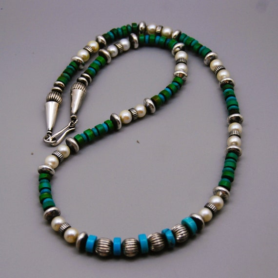 Handcrafted sterling silver beaded necklace with … - image 4