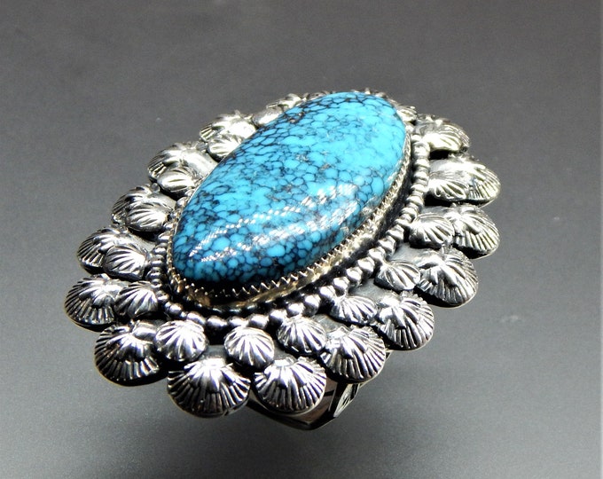 Handmade Sterling Silver Oval Turquoise Complex Design Southwestern ...