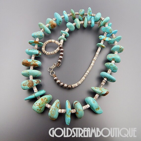 Nuggets Of Glory Vintage Native American Navajo Turquoise Sterling Silver Heishi Necklace Nuggets Of Glory Vintage Native American Navajo Turquoise Sterling Silver Heishi Necklace
