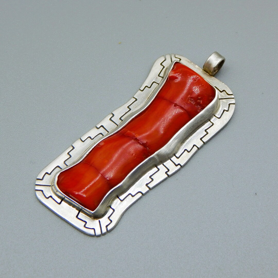 Native American Sponge Native American Navajo Sterling Silver Sponge Coral Elongated Dangle ...