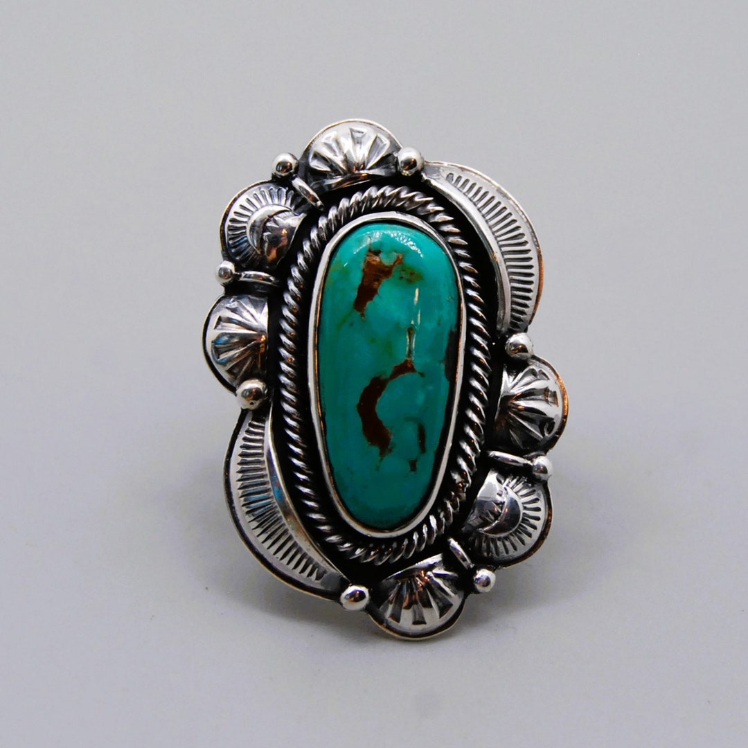 ハンドメイドスターリングシルバーキングマンターコイズステートメント