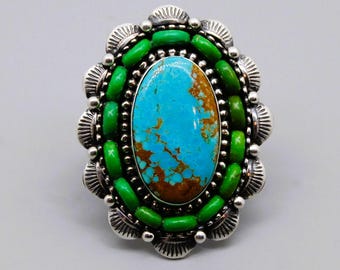 Handcrafted Sterling Silver Turquoise Ring: Royston Sonoran, Size 9.5
