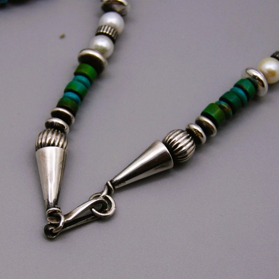 Handcrafted sterling silver beaded necklace with … - image 3