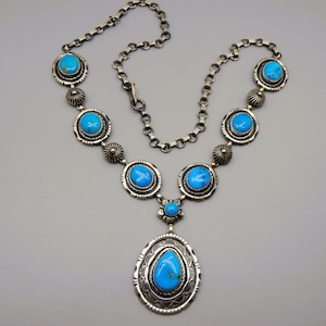 Handcrafted Sterling Silver Kingman Turquoise Lariat Necklace - 24.5&quot;