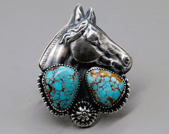 Handcrafted Eli Gofman number Eight Turquoise Sterling Silver Statement horse Ring - Size 8.5