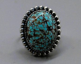 Handcrafted Eli Gofman Sterling Silver Number Eight Turquoise Ring - Size 9