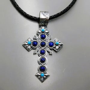 Sterling Silver Statement Cross Eli Gofman Turquoise Lapis Lazuli Cross