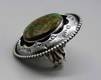 Handcrafted Sterling Silver Royston Turquoise Feather Ring - Adjustable Size 8