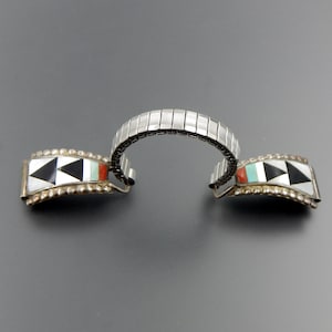 Zeno, Maryann Adaaki Zuni NM vintage sterling silver inlaid watch links stretch bracelet