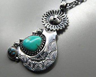 Handcrafted Eli Gofman Sterling Silver “Kachina of Happiness” two parts Turquoise Pendant