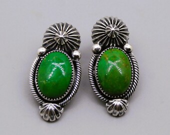 Handcrafted by Eli Gofman sterling silver Sonoran gold turquoise " those green eyes " post earrings