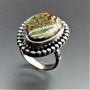 Amazing handmade sterling silver Carico lake green turquoise beaded ring size 8