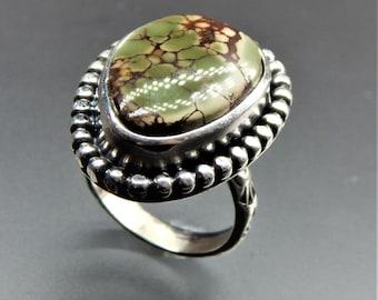 Handmade Sterling Silver Carico Lake Turquoise Ring - Size 8