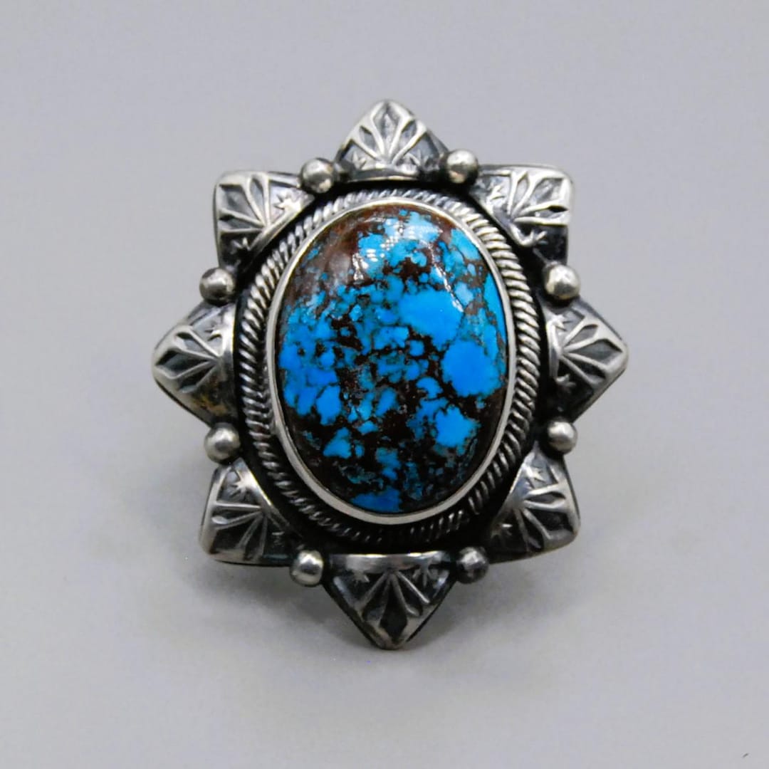 Handcrafted E. Gofman Sterling Silver Kingman Turquoise Statement Ring ...