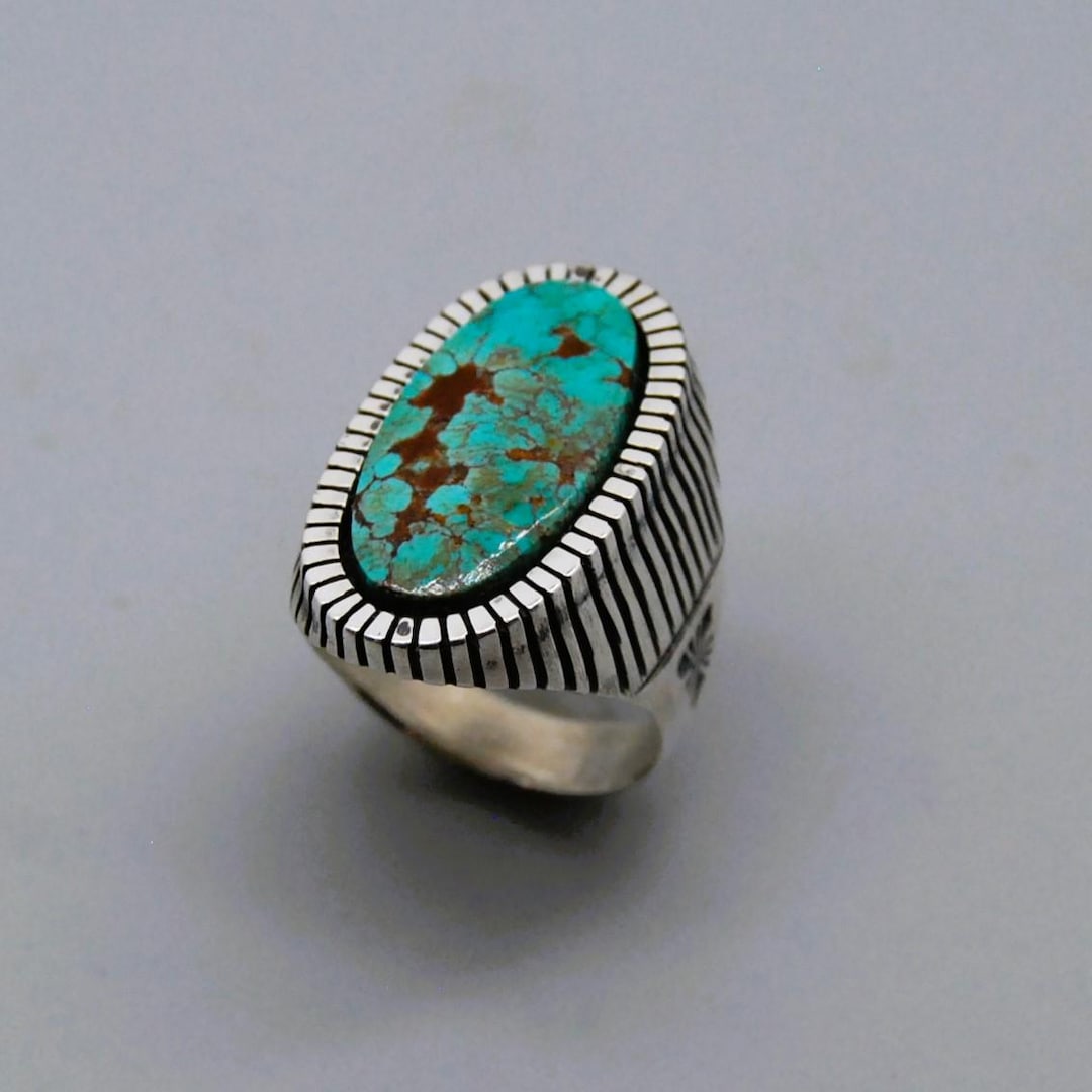 Handcrafted Sterling Silver Kingman Turquoise Statement Ring - Size 12. ...