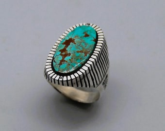 Handcrafted Sterling Silver Kingman Turquoise Statement Ring - Size 12.5