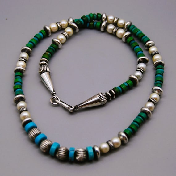 Handcrafted sterling silver beaded necklace with … - image 1