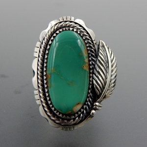 Handcrafted Sterling Silver Royston Turquoise Feather Ring - Size 9