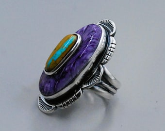 Handcrafted Sterling Silver Eli Gofman Charoite Builder Turquoise Ring - Size 7.25