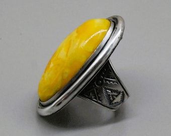 Handcrafted Eli Gofman Sterling Silver RARE Egg Yolk Baltic Amber  Ring - Size 8