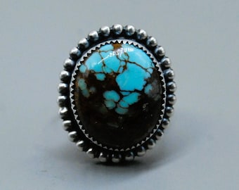 Handcrafted Eli Gofman Sterling Silver Royston Blue Horizon Turquoise Ring - Size 9.5