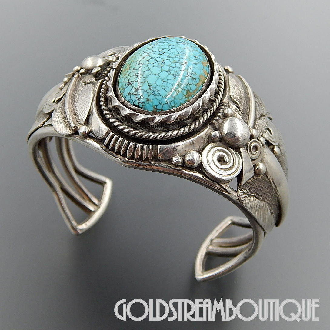 Ben Begaye Navajo 925 Sterling Silver Number 8 Turquoise Feathers