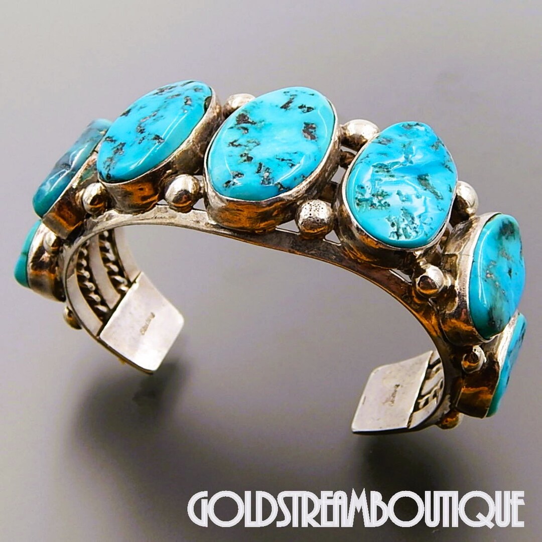 Vintage Native American Sterling Silver Kingman Turquoise Solid ...