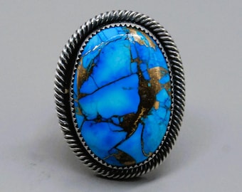 Handcrafted Eli Gofman Sterling Silver Blue Dahlia Turquoise Ring - Size 8