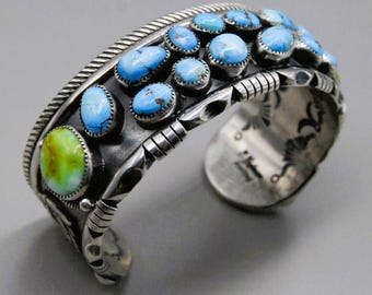 Handmade Sterling Silver Golden Hill Turquoise Eagle Cuff Bracelet (7.5-8 inch)