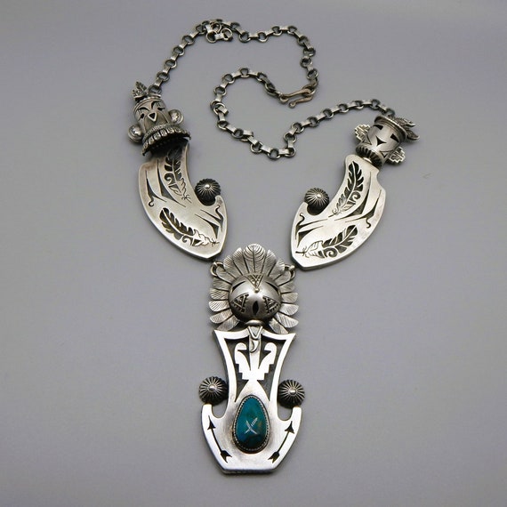 Handcrafted Sterling Silver Kachina Necklace: Kingman Turquoise Southwestern Jewelry